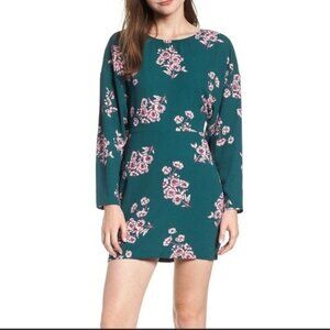 NWT Leith Green Pink‎ Floral Small Midi Long Sleeve Summer Dress